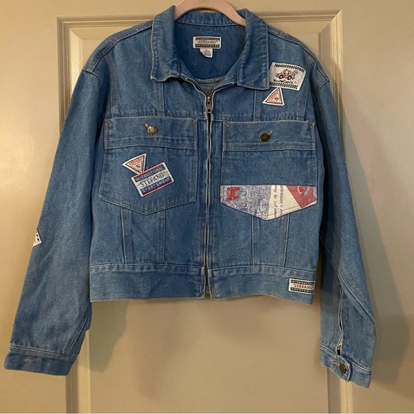 VTG Stefano 80s Blue Patchwork Light Wash Cropped Jean Jacket Denim Size M - Picture 1 of 9